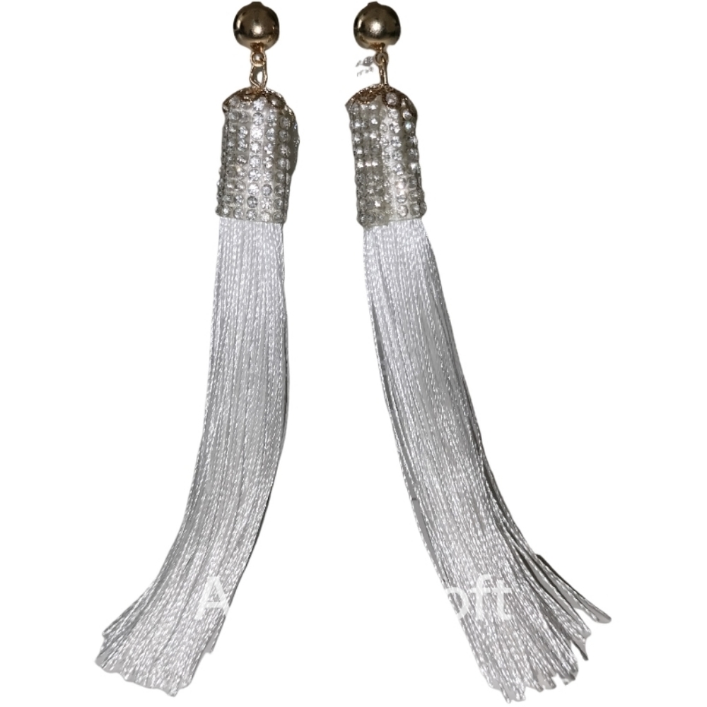 White fringe tassel earrings